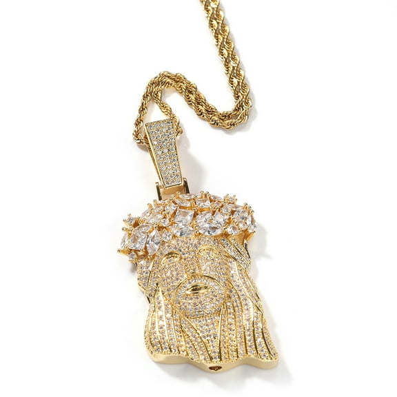 New Big Size Jesus 14K Yellow Gold Pendant Necklace With Chain Mens Iced Out Charm Jewelry Gold Silver Color Chain Hip Hop Jewelry