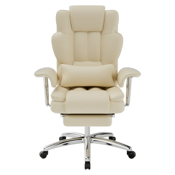 New Big and Tall Executive Office Chair with Footrest - 500lbs Capacity PU Leather High Back Ergonomic Recliner, Beige Home Office