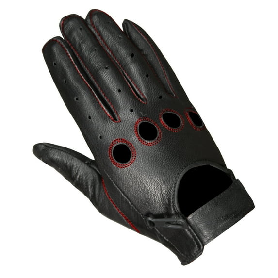 New Biker Police Leather Motorcycle Driving Riding Racing Gloves Real Natural Leather Touchscreen Ventilation Men Women Automotive ATV Dirt Bike Full Finger BlackRed XXL