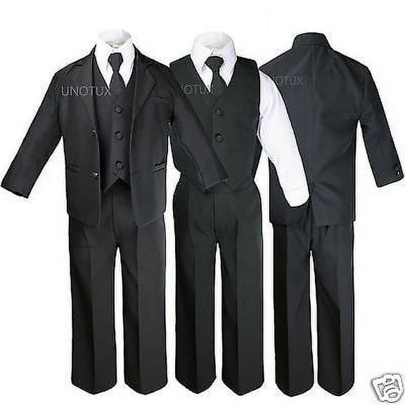 New Black Baby Toddler Formal Wedding Party Boy Suit Tuxedo Tie 5pc Set sz S-4T