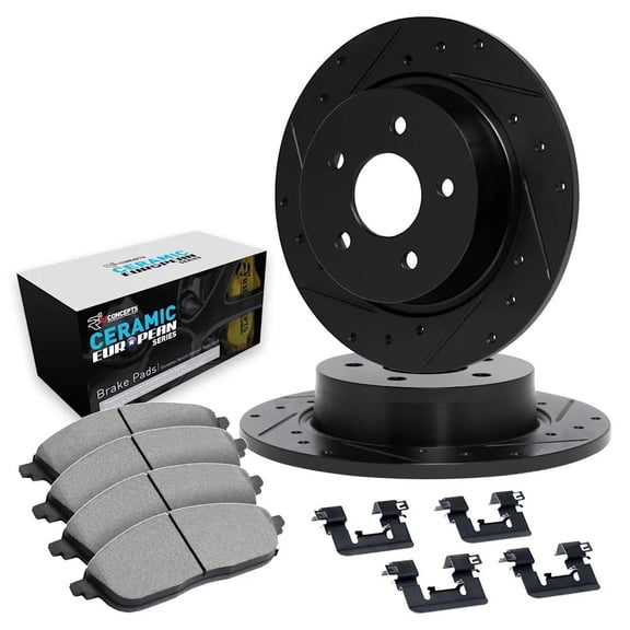 New Black Brake Disc and Pad Kit Compatible With Jaguar XJS Base 6 Cyl 4.0L XJS 2+2 6 Cyl 4.0L XJ6 Executive 6 Cyl 4.0L Vanden Plas Majestic 6 Cyl 4.0L 1990-1995 By R1WHTH120003