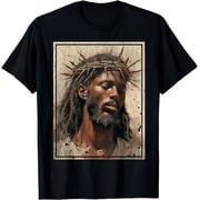 New Black Jesus Face Of Jesus Cross With Crown Of Thorns T-Shirt