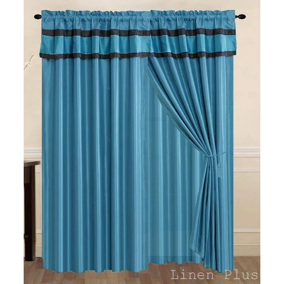 New Black Turquoise Curtain Panel Window Covering Drapes
