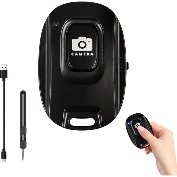New Bluetooth Camera Remote Shutter for iPhone and Android Smartphones,Rechargeable Wireless Phone Remote Control with Selfie Button, Charging Cable Included (Black)