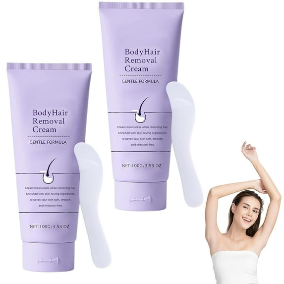 New Body Hair Removal Cream with Spatula Applicator, Advanced Facial hair Removal for Women, Body Hair Removal Cream for Sensitive Skin, With Scraper, Gentle Formula, Safe for Sensit (2 Bottle)