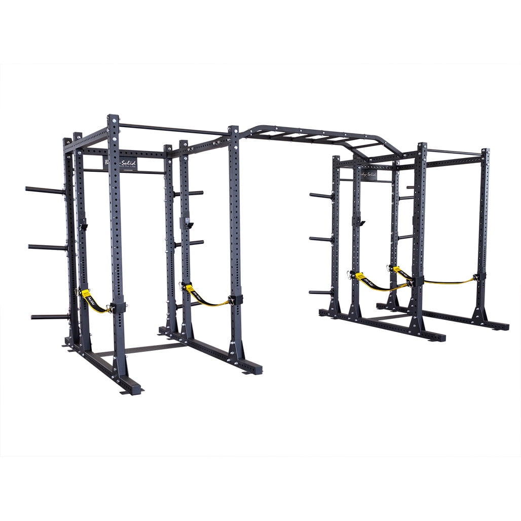 New Body Solid Pro Clubline SPR1000SSDBBACK Double Power Racks with Rear Extension and Monkey Bars with Safety Straps
