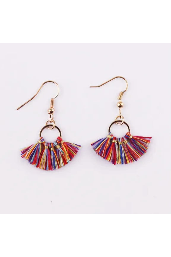 New Bohemian Small Rainbow Tassel Hoop Earrings Fan Tassels Shaped Women Jewelry