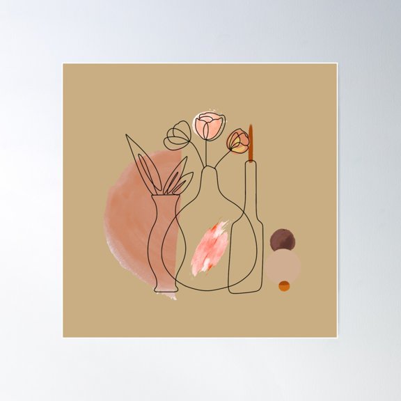 New Boho Art Abstract Pattern In Beige And Brown One Line Poster Wall Art, Modern Wall Decor For Living Room Bedroom, 16x16 UNFRAMED