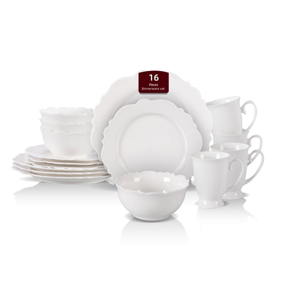 New Bone China Dinnerware Set, Embossed Winds, Service for 4-16pc Set
