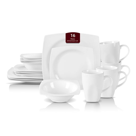 New Bone China Dinnerware Set, Rim Square Shape, 16pc Set
