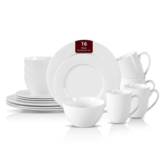 New Bone China Embossed Rain Drops 16pc Dinnerware Set