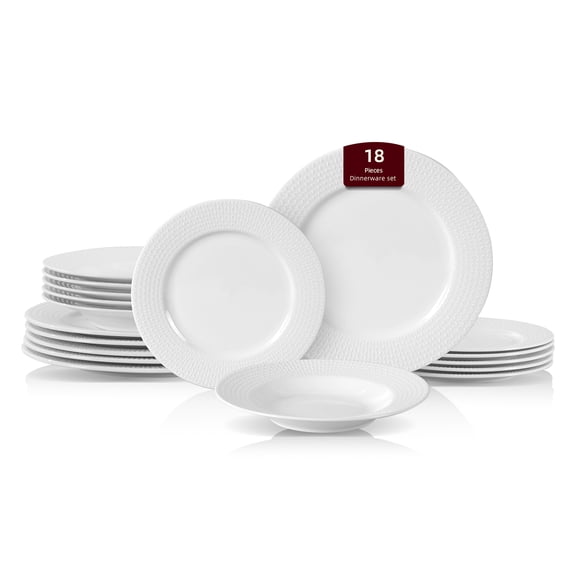 New Bone China Embossed Waves 18pc Dinnerware Set