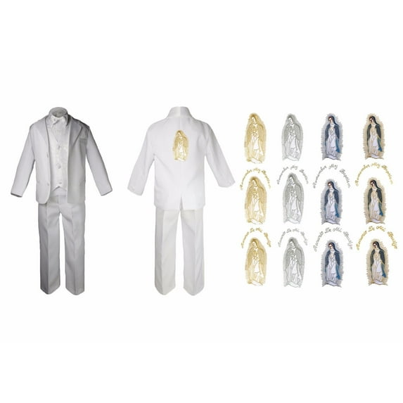 New Born Baby Boy Christening Baptism Formal White Suit Back Virgin Mary Sm-7