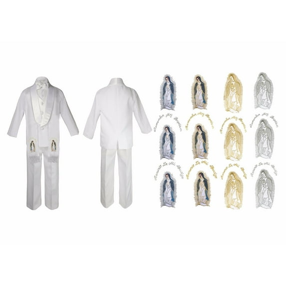 New Born Baby Boy Christening Baptism White Suit Guadalupe On Stole Sm-7