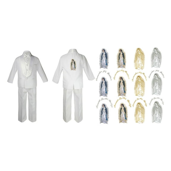New Born Baby Boy Christening Baptism White Suit Maria Guadalupe On Back Sm-7