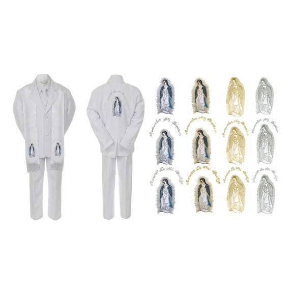 New Born Baby Boy Christening Baptism White Suit Mary Maria On Stole Back Sm-7