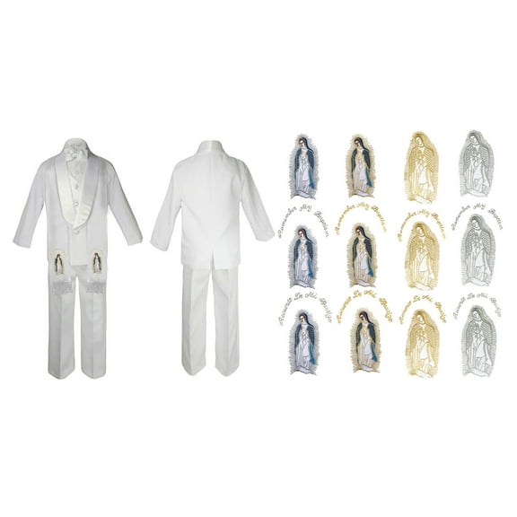 New Born Baby Boy Christian Baptism White Suit Virgin Mary Maria On Stole Sm-7