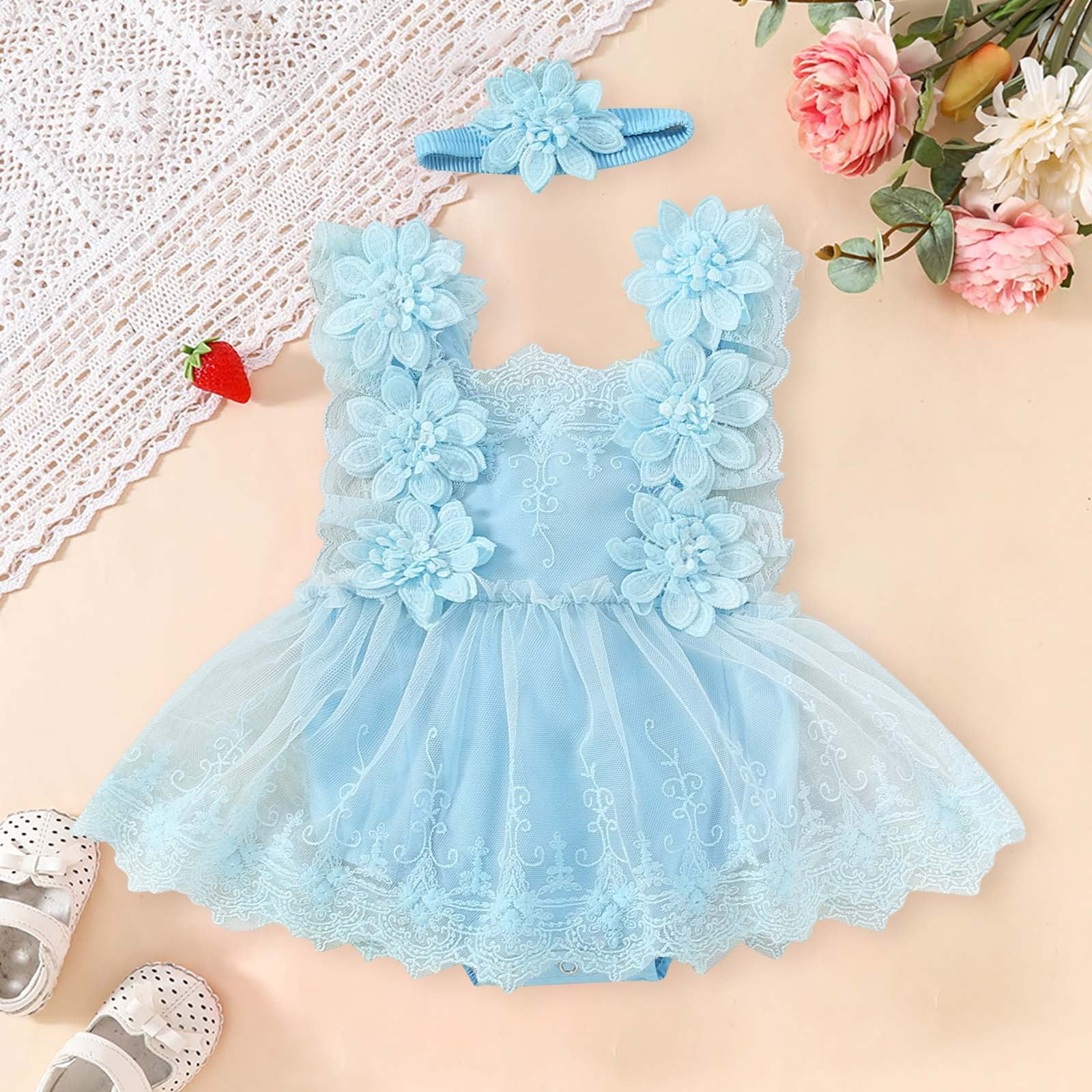 1st birthday family dress Floral Flower Girl Dress Princess Toddler Kids 1st Birthday Party J474, Blue / child-10 main image 1