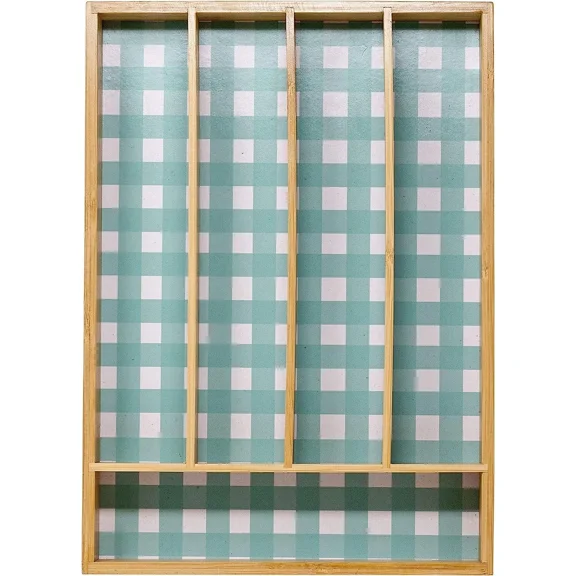 New Boston Warehouse 5 Part 10" X 14" X 2" Bamboo Drawer Organizer Checker/Turq.
