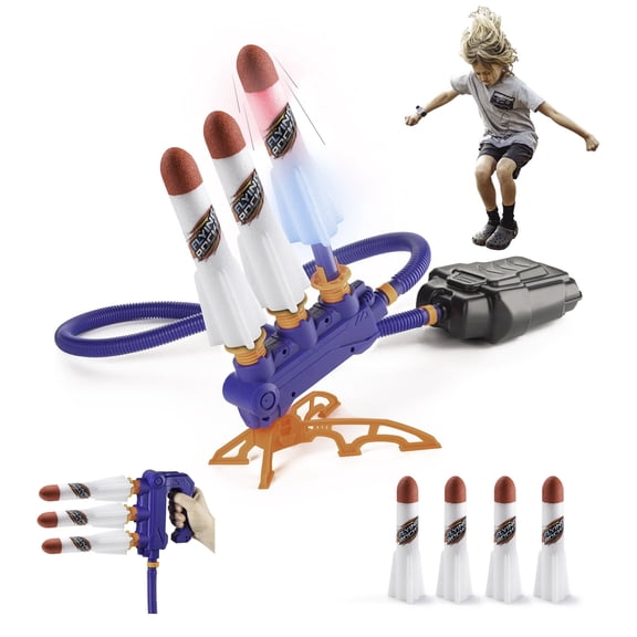New-Bounce 2-in-1 Rocket Launcher Set – Adjustable Launch Pads with 4 LED Rockets – Outdoor Fun for Two Players