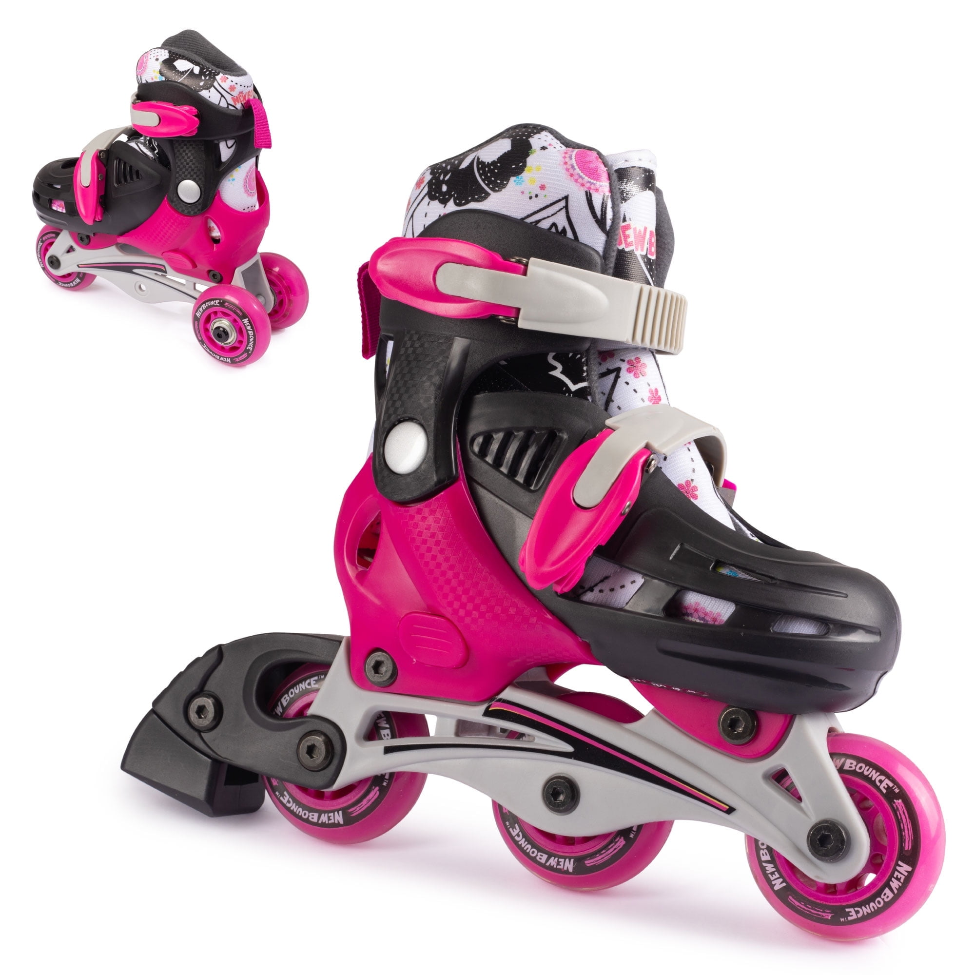 New Bounce Roller Blades for Little Kids, EU 28-31 US 8-11, 2-in-1 Inline Skates Converts from Tri-Wheel to Inline, Beginners Rollerskates Pink
