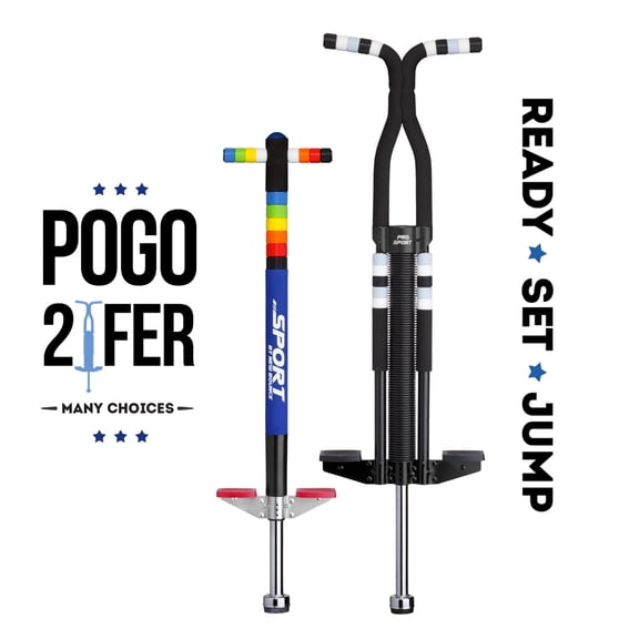 New Bounce Pogo Stick Set - Set of two Ultimate Pogo Sticks W/ Silicone Grips - Sport For Ages 5-9 And Pro Sport For Ages 9 And Up