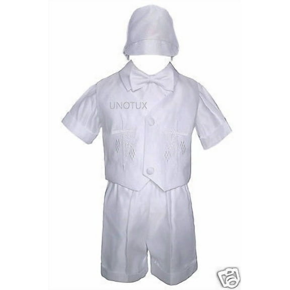 New Boy Baby Toddler Christening Baptism Communion Formal Vest Suit w/ Cap S-4T