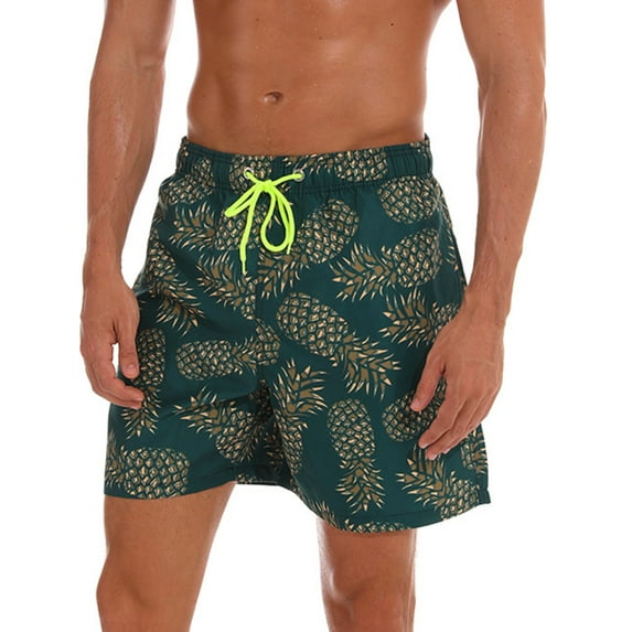 New Boys Mens Swimming Trunks Swim Shorts Board Shorts With Pockets Print Swimwear Beachwear Underwear Swimsuit Beach Pants Casual Quick Dry Bathing Suit Surfing Green Pineapple Print L