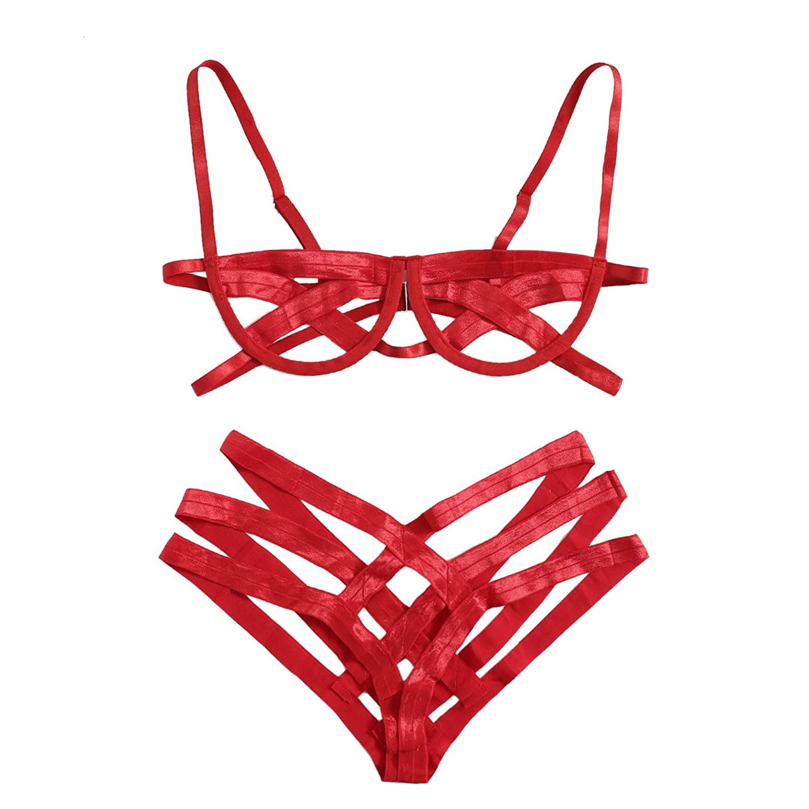 New Bra Set for Women Fashion Bandage Lingerie Solid Color Hollow Out  Adjustable Shoulder Strap Underwear Two Piece Set Red_002 XL 