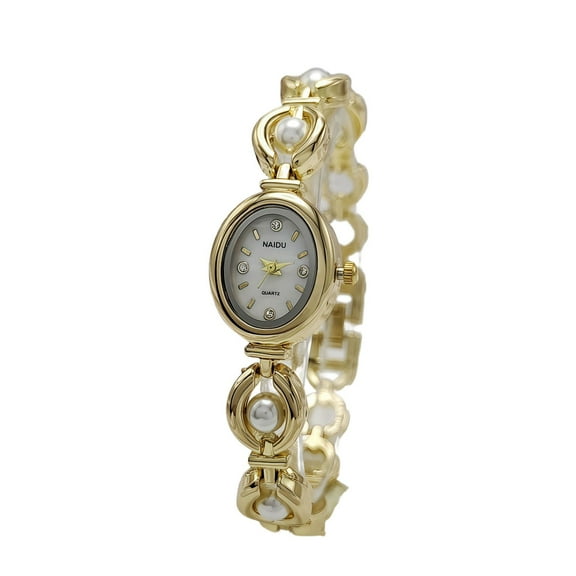New Bracelet Watch Women's Oval Steel Strap Medieval Imitation Pearl Watch