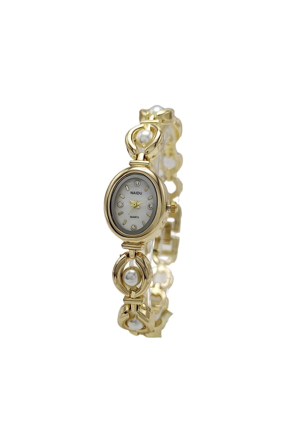 New Bracelet Watch Women's Oval Steel Strap Medieval Imitation Pearl Watch