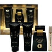 New Brand Gold , 4 Pc Gift Set 3.3oz EDT Spray, 4.3oz Shower Gel, 4.3oz After Shave, 0.5oz EDT Spray