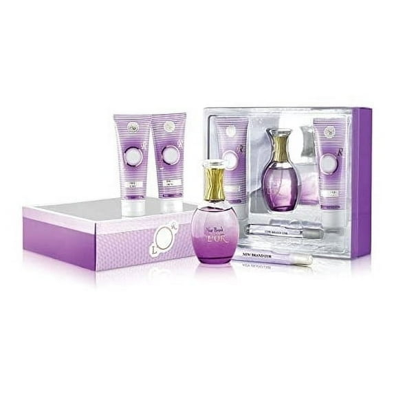 New Brand Lor , 4 Pc Gift Set 3.3oz EDP Spray, 0.5oz EDP Spray, 4.3oz Shower Gel, 4.3oz Body Lotion