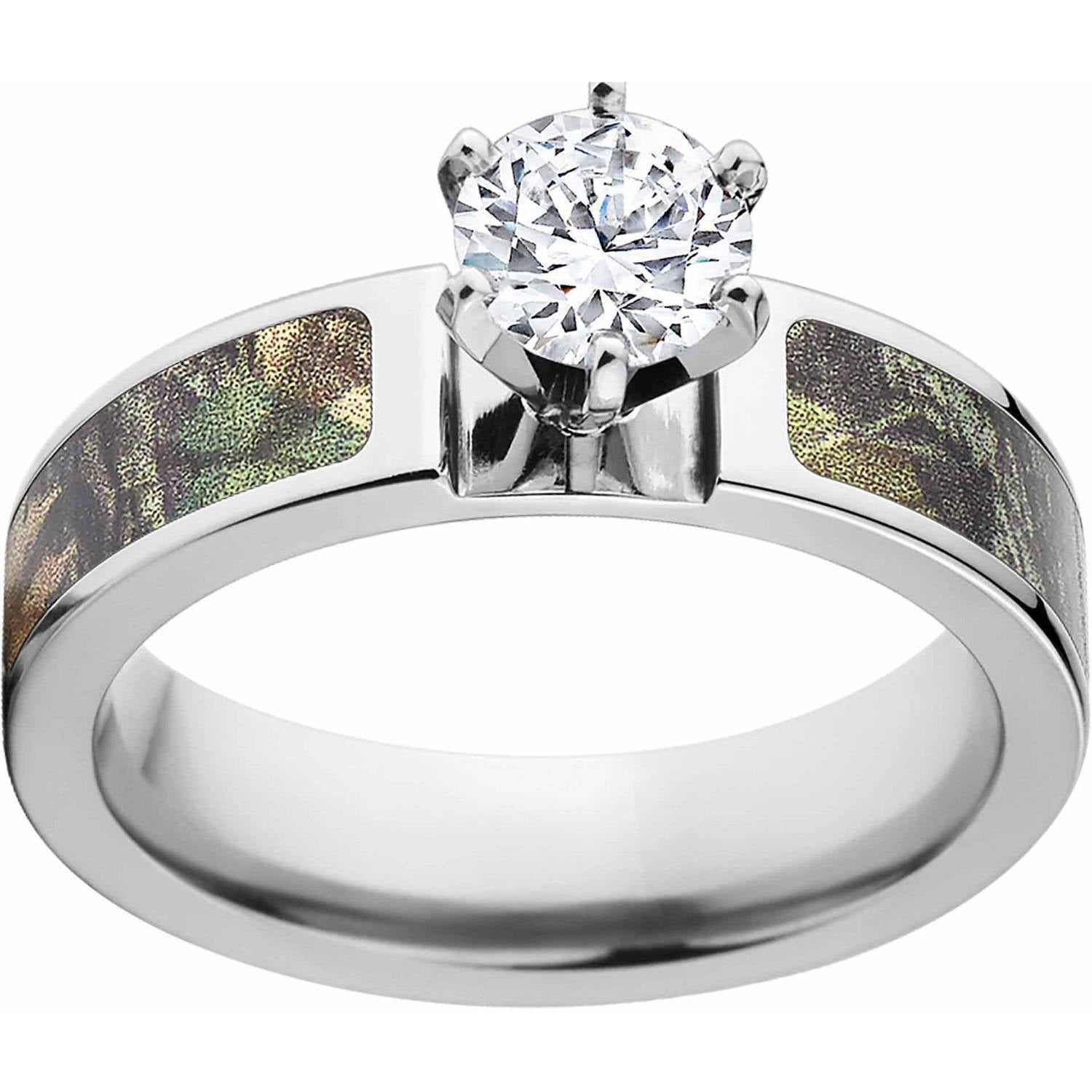 Mossy Oak 1 Carat T.g.w. Round CZ in 14kt White Gold Prong Setting Cobalt Engagement Ring with Polished Edges, Size: 7.5