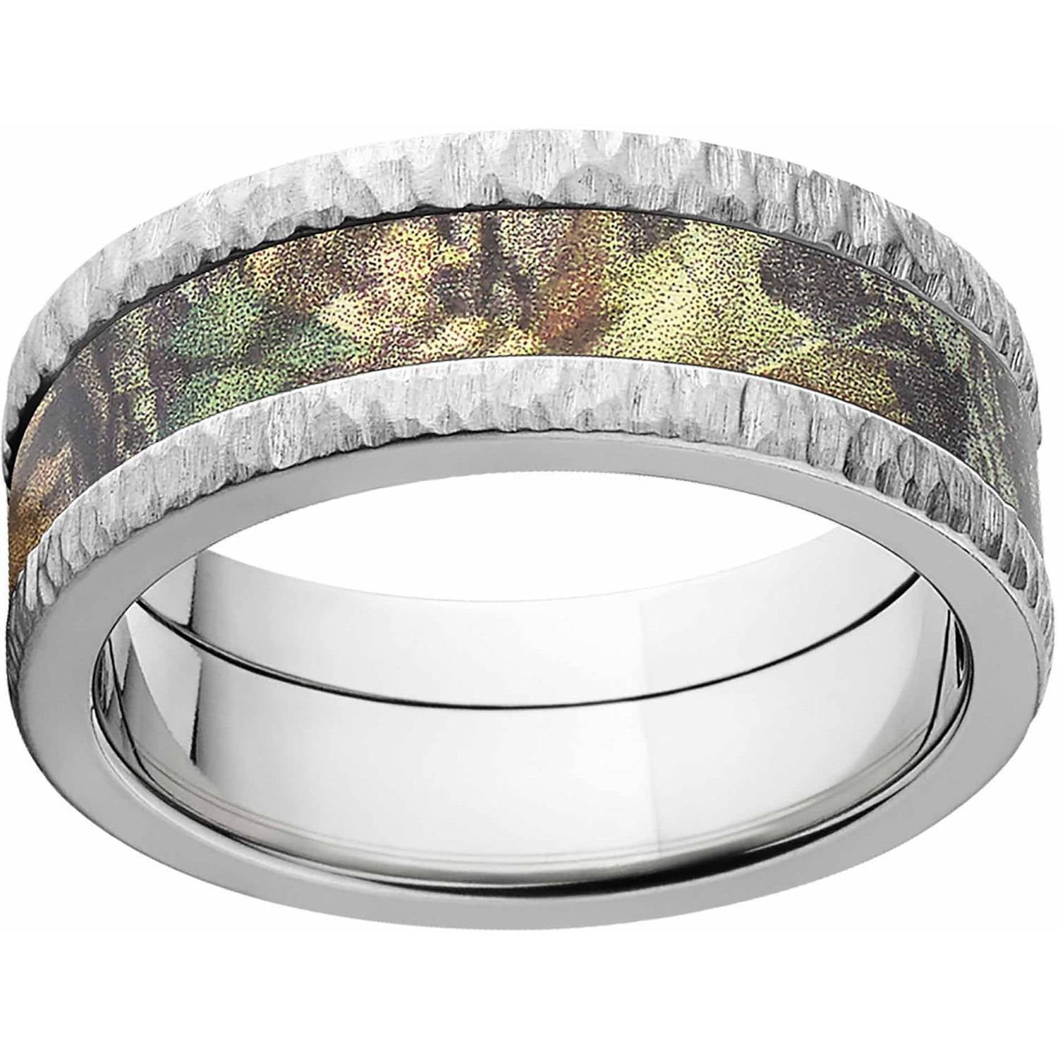New Break Up Men's Camo 8mm Stainless Steel Band with Tree Bark Edges and Deluxe Comfort Fit