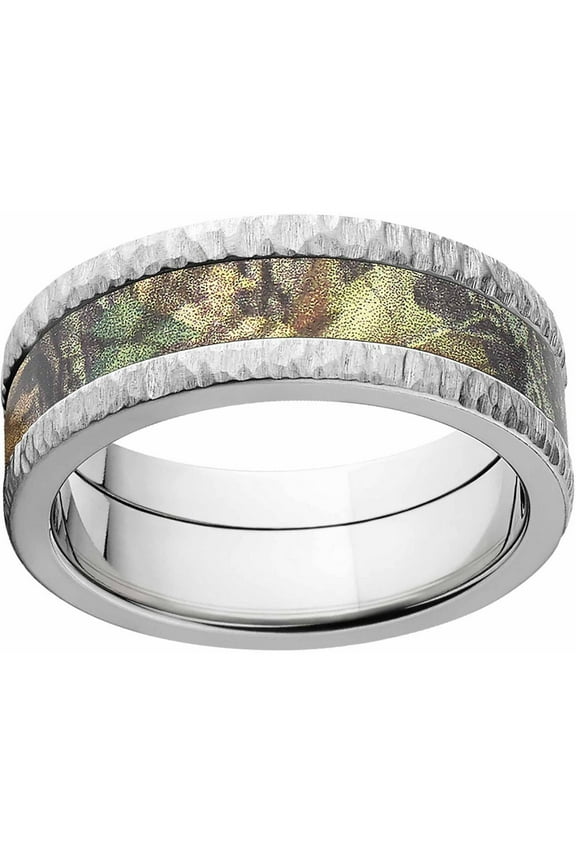 New Break Up Men's Camo 8mm Stainless Steel Band with Tree Bark Edges and Deluxe Comfort Fit