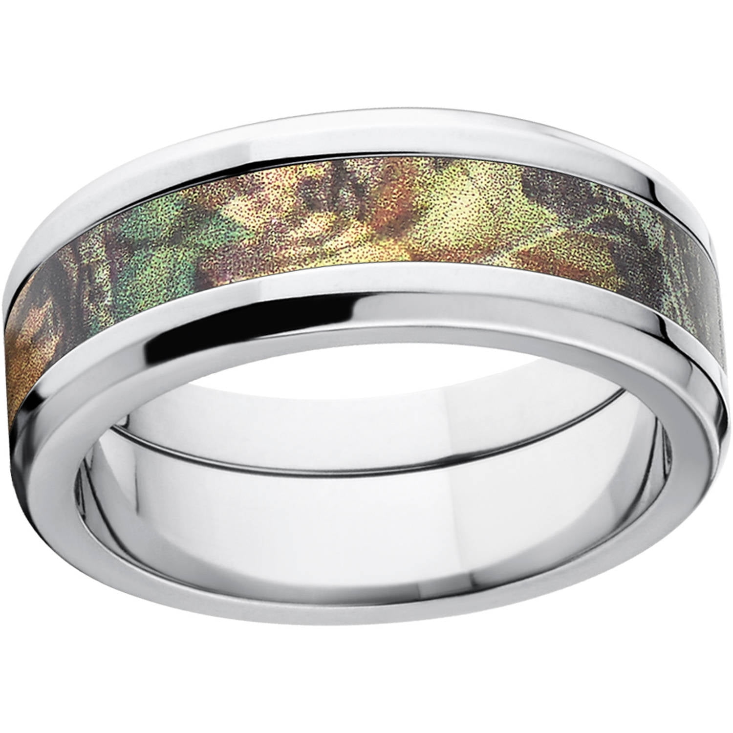 New Break Up Men's Camo 8mm Stainless Steel Wedding Band with Polished Edges and Deluxe Comfort Fit