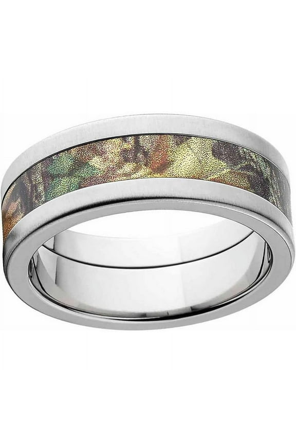 New Break Up Men's Camo Stainless Steel Ring with Cross Brushed Edges and Deluxe Comfort Fit