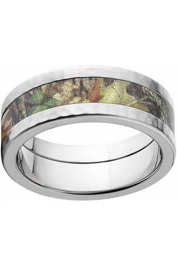New Break Up Men's Camo Stainless Steel Ring with Cross Polished Edges and Deluxe Comfort Fit