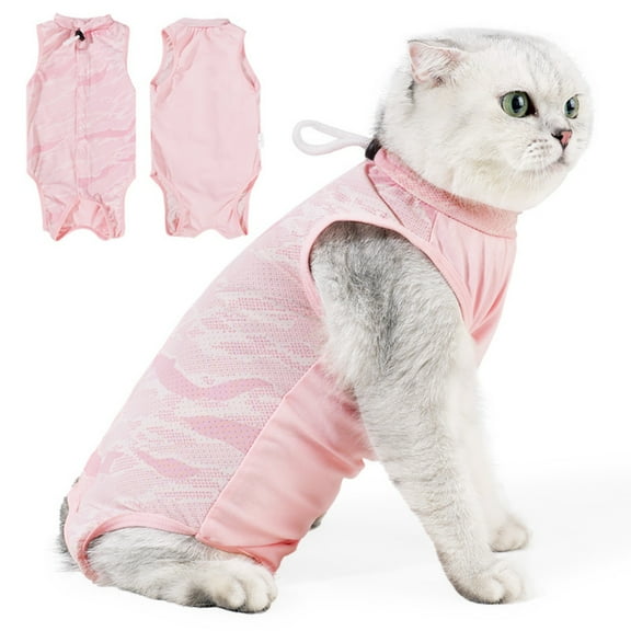 New Breathable Cat Spay Recovery Suit Ice Silk Post Surgery Apparel for Female Cats with Snap Buttons Easy to Wear and Remove