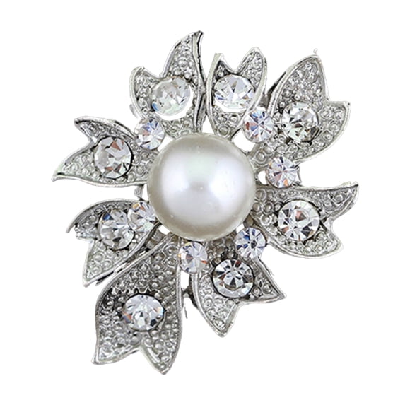 New Bridal Bouquet Rhinestone Crystal Brooch Pin Silver Pearl Brooches Flower
