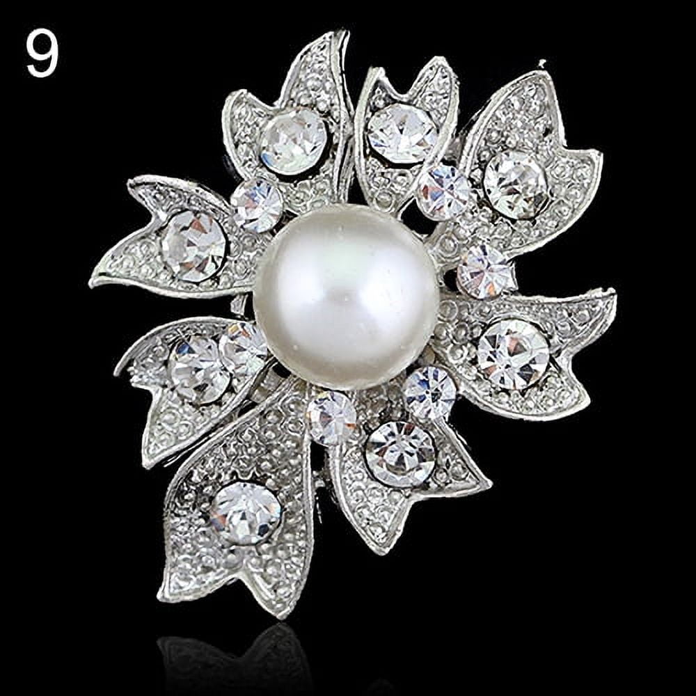 WskLinft Brooch Pin for Women, New Bridal Bouquet Rhinestone Crystal Brooch  Pin Silver Pearl Brooches Flower for Wedding Birthday Anniversary