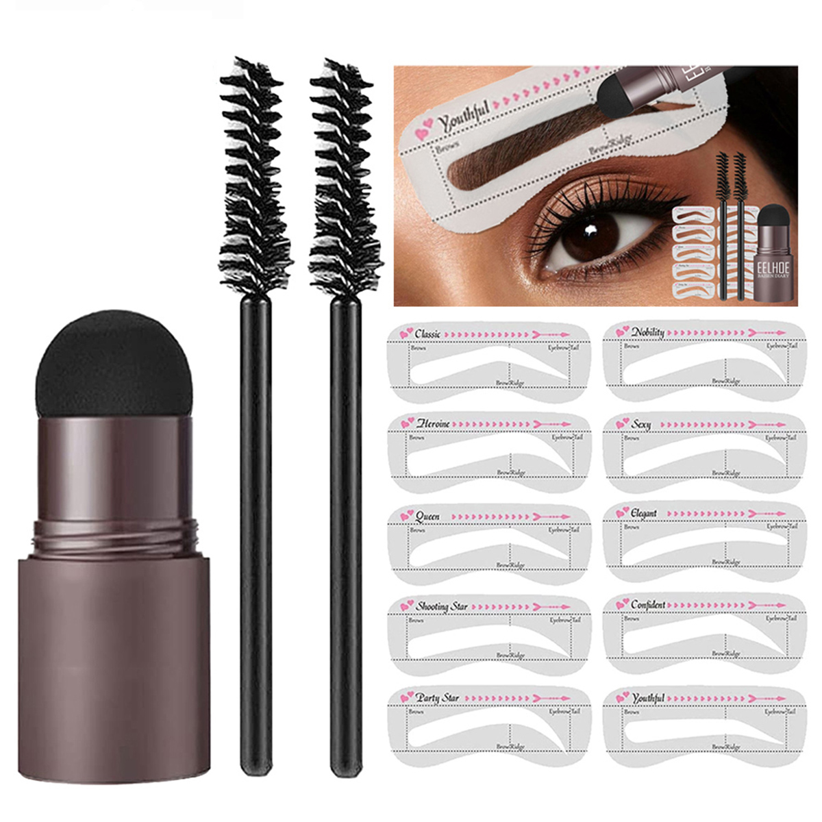 New Brow Set Perfect Eyebrow Stamp Stencil Kit Eye Brow Stencil Stamp Kit Waterproof Long Lasting Eyebrow Enhancers Brow Shape Stamp
