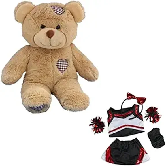 Brown Patches 16 Bear with Metallic Red and Black Cheer Outfit 1418 Ideal Collectible Plush Gift for Kids and Cheer Fans