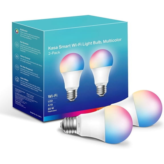 New  Bulb, Full Color Changing Dimmable Smart WiFi Light Bulb Compatible with Alexa and Google Home, A19, 9W 800 Lumens,2.4Ghz only, No Hub Required, 1-Pack (KL125), Multicolor