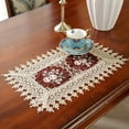 thumbnail image 1 of New Burgundy Lace Table Runner - Sheer Glass Fabric Embroidered Coffee Table Mat, Home Dining Table & TV Cabinet Tablecloth for Elegant Decor, 1 of 4