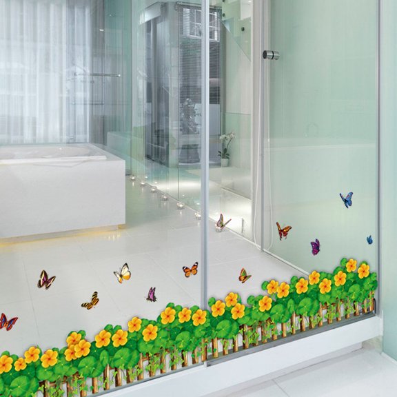 New Butterfly Fence Baseboard Wall Decal - Creative PVC Removable Sticker for Living Room & Bathroom Decor SK7033