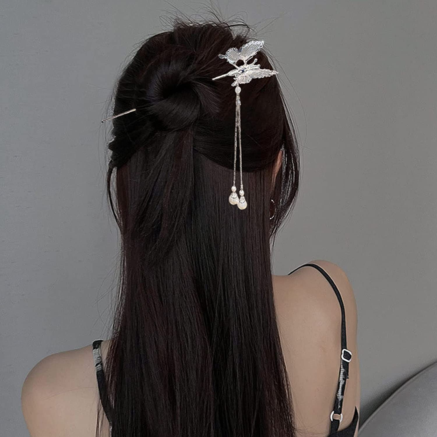 Silver Butterfly Hair Pins Butterfly Hair Clips Tassel Hair Barrettes Metal WLLHYF 4Pcs Silver Butterfly Hair Clips with Tassel  main image 2