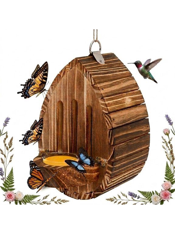 New Butterfly House for Outside, Wooden Butterfly Habitat & Feeder with Rope for Butterflies, Moths, Lacewings