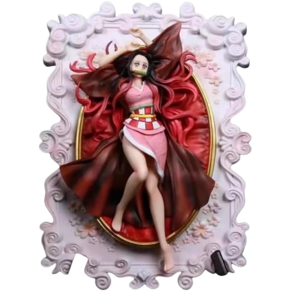 New Butterfly Kyouka, Kamado Nezuko Figure, Three-Dimensional Photo Frame Figurine 24cm/9.4inch Handmade PVC Anime Statue Collectible Craft Gift (b)